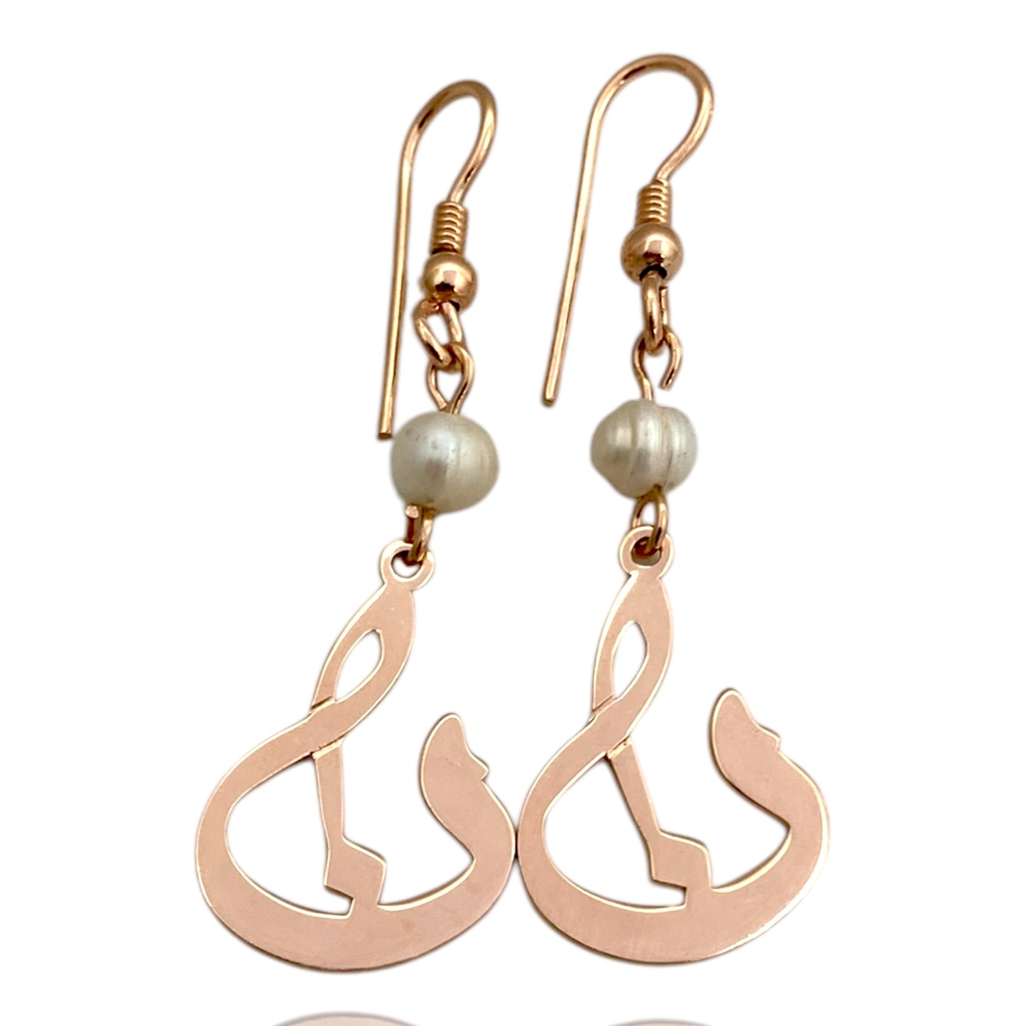 Arabic Letter Pearl Earrings in Rose Gold Plated