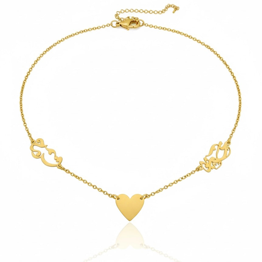 Gold necklace with heart pendant on a white background