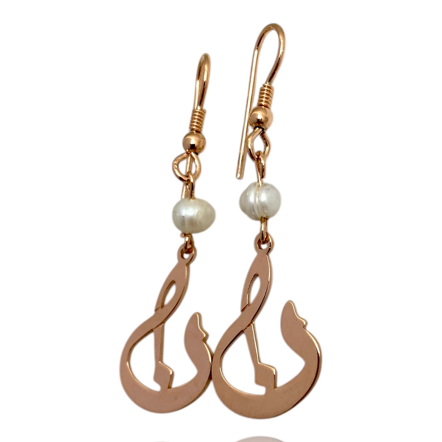 Arabic Letter Pearl Earrings in Rose Gold Plated