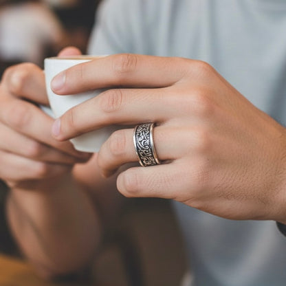 Calligraphy Quote Ring oxide finish